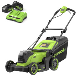 Газонокосилка аккумуляторная Greenworks GD24X2LM411 2x24В, в комплекте АКБ 4А/ч x 2 + ЗУ на 2 слота