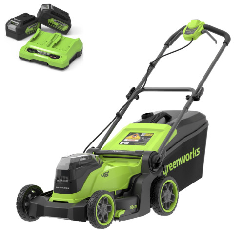 Газонокосилка аккумуляторная Greenworks GD24X2LM411 2x24В, в комплекте АКБ 4А/ч x 2 + ЗУ на 2 слота