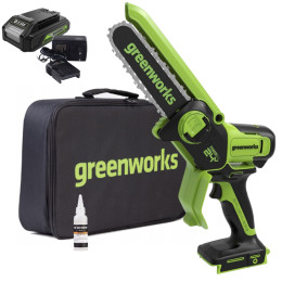 Аккумуляторная цепная мини-пила Greenworks GD24CSMNXK2 24В, в комплекте АКБ 2А/ч + ЗУ